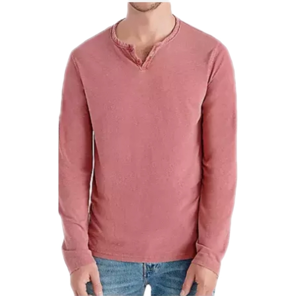 NWT Lucky Brand Men's Long Sleeve Triblend Notch Neck Henley  with button closur - Picture 2 of 15
